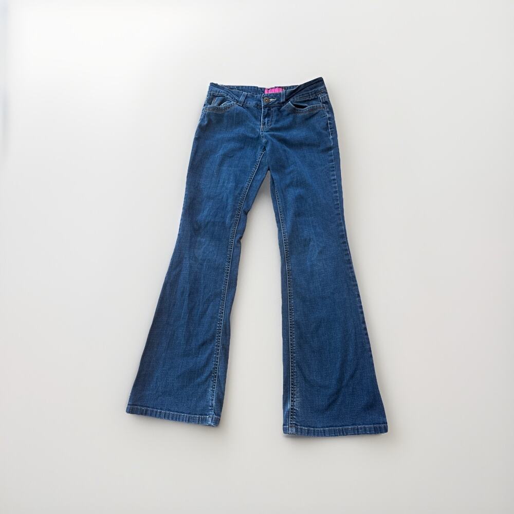Vintage GLO Womens Junior Sz 11 Tall Dark Blue Jeans Stretch Flare Y2K Denim